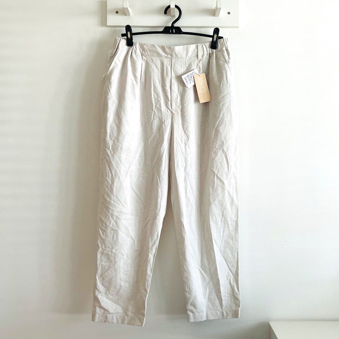 White cotton online linen pants
