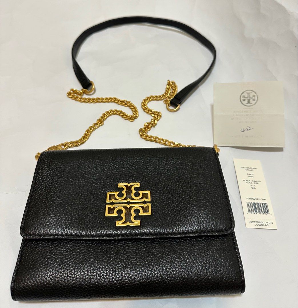 TORY BURCH BRITTEN CHAIN WALLET 60412 T LOGO WOC