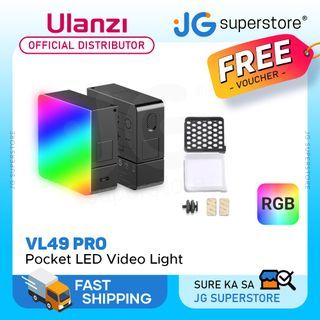 Ulanzi VL49 Pro RGB Full Color Pocket LED Video Light 2500mAh with 2500K-9000K Color Temperature, 1/4 Bolt and Magnetic Mounts, 20 Built-in Lighting Effects, and 90 Minute Rechargeable Battery Type C for Photography Lighting | JG Superstore