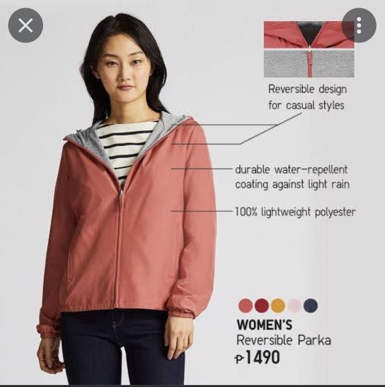 Uniqlo Reversible Parka in Grey and Red