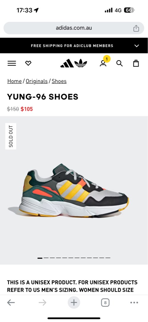 US 9.5 Adidas Yung 96 Men s Fashion Footwear Sneakers on Carousell