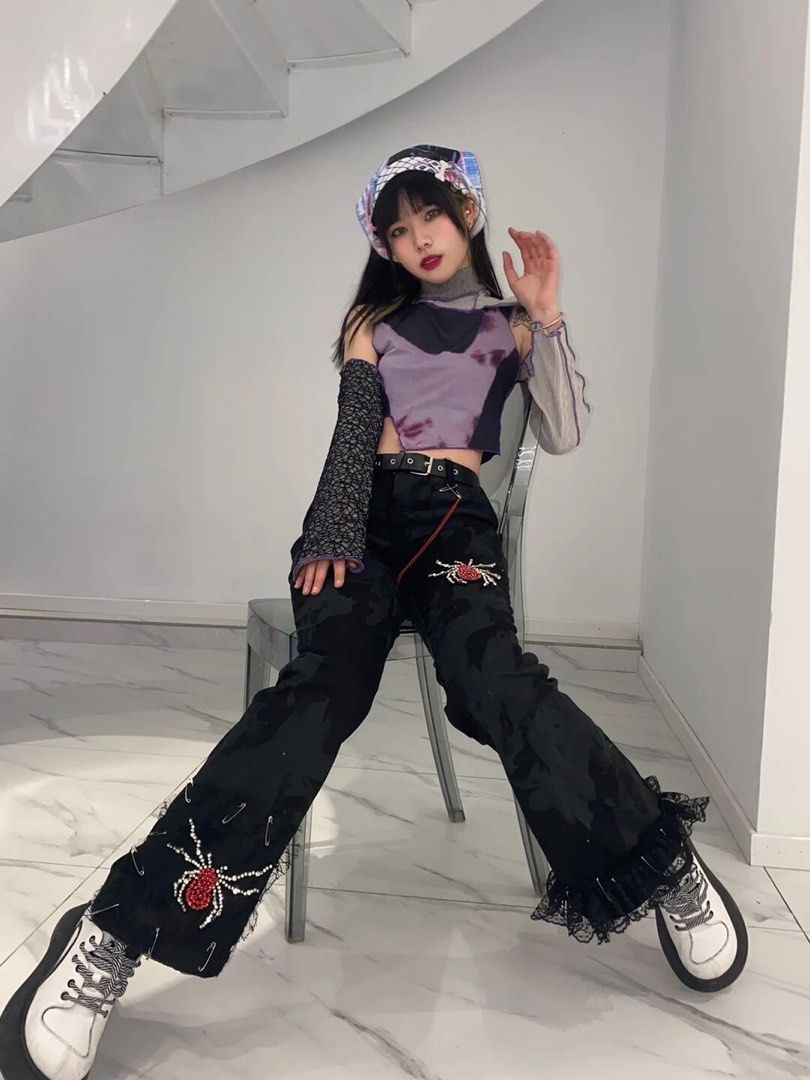 Y2K spider pants, Women's Fashion, Bottoms, Jeans u0026 Leggings on Carousell
