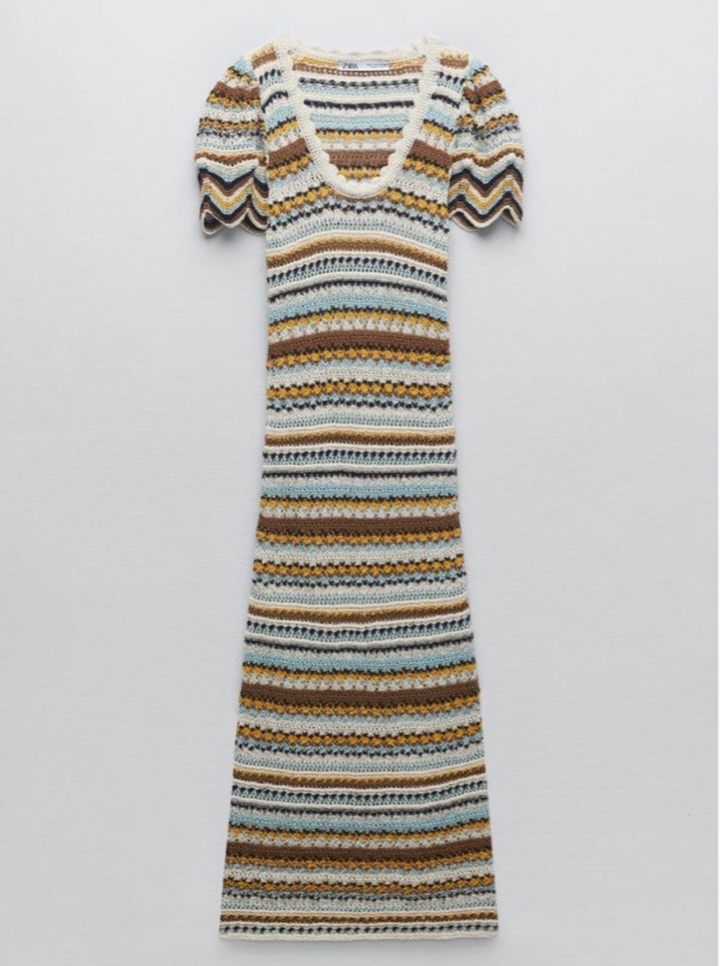ZARA Crochet Knit Maxi Dress, Women's Fashion, Dresses & Sets, Dresses
