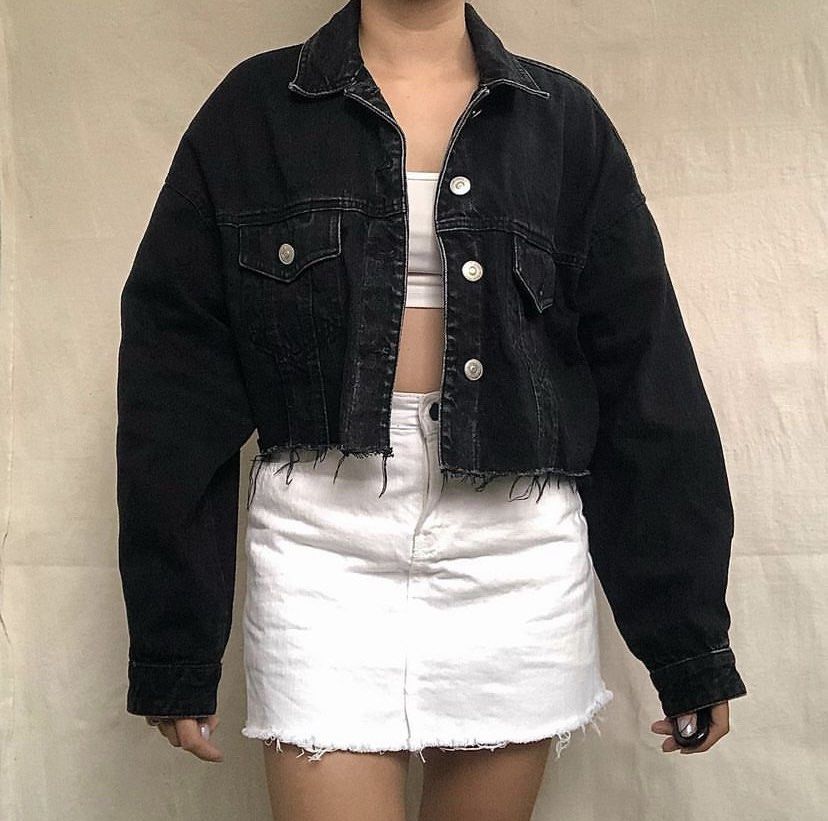 Zara black cropped denim top jacket