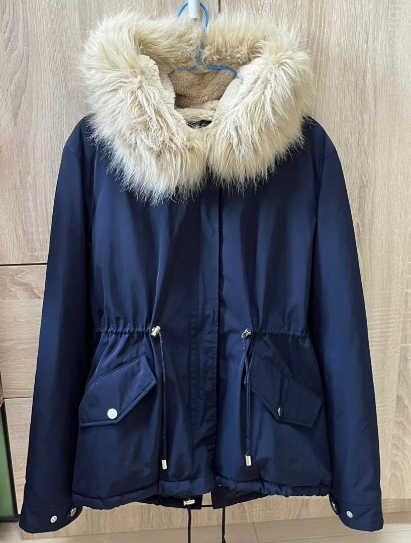 ZARA Woman Navy Quilted Parka Jacket Winter Coat Women s Fashion Coats Jackets and Outerwear on Carousell