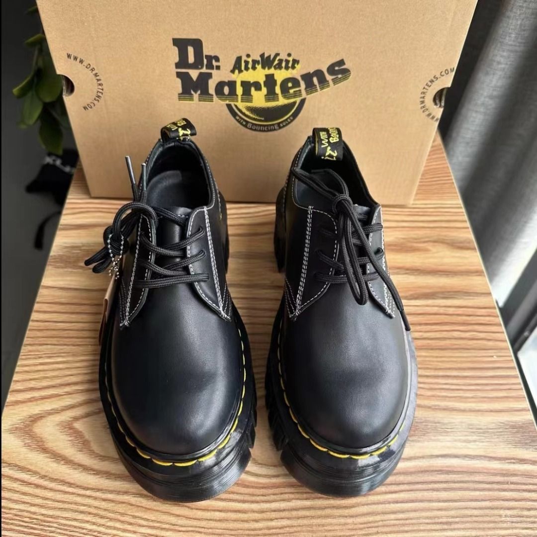 Dr. Martens 1461 White Stitch Shoe in Black