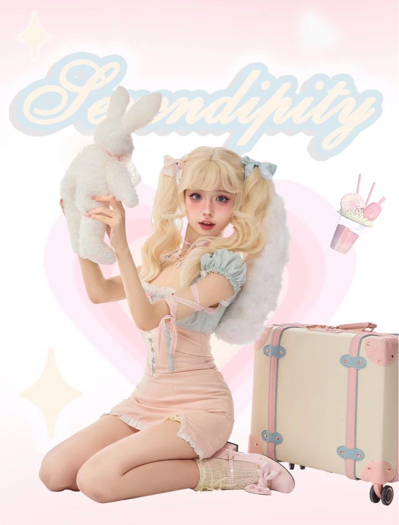 買一送一‼️全新可愛少女系列Barbie芭比娃娃風量產型粉藍色假兩件拼接