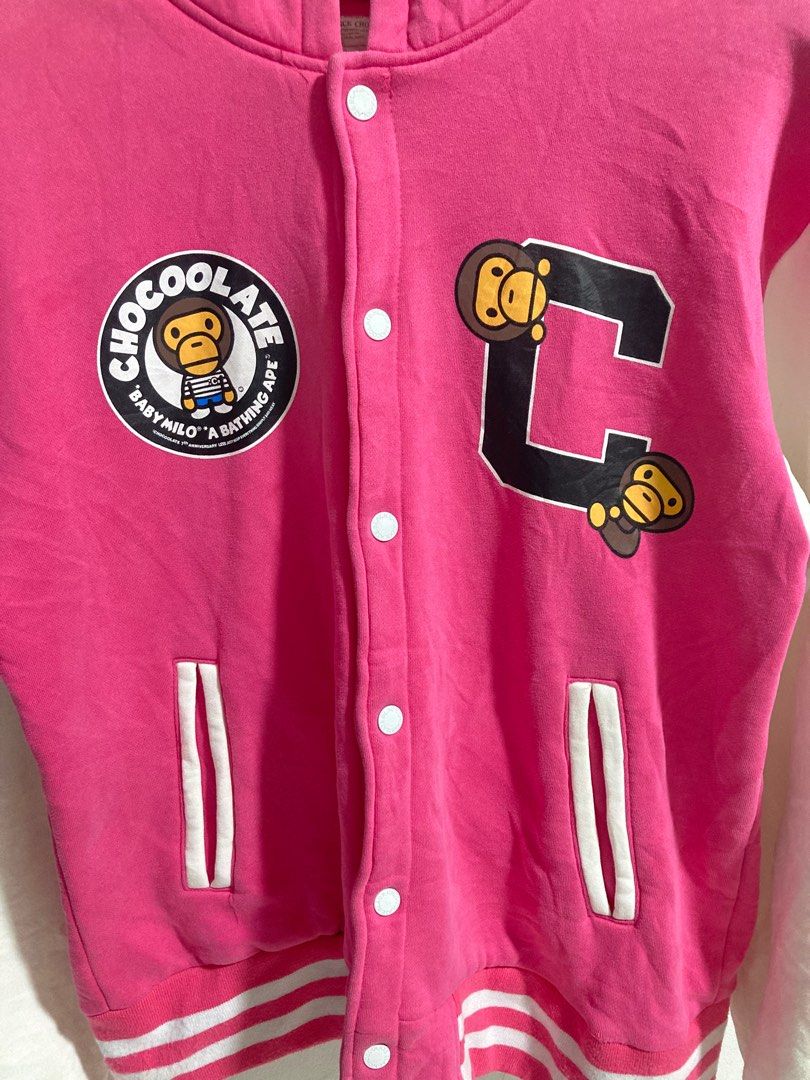 Authentic Baby Milo X Chocolate Pink Varsity Cotton Hoodie Jacket for Men s XL on tag Dimes is 22 X 26.4