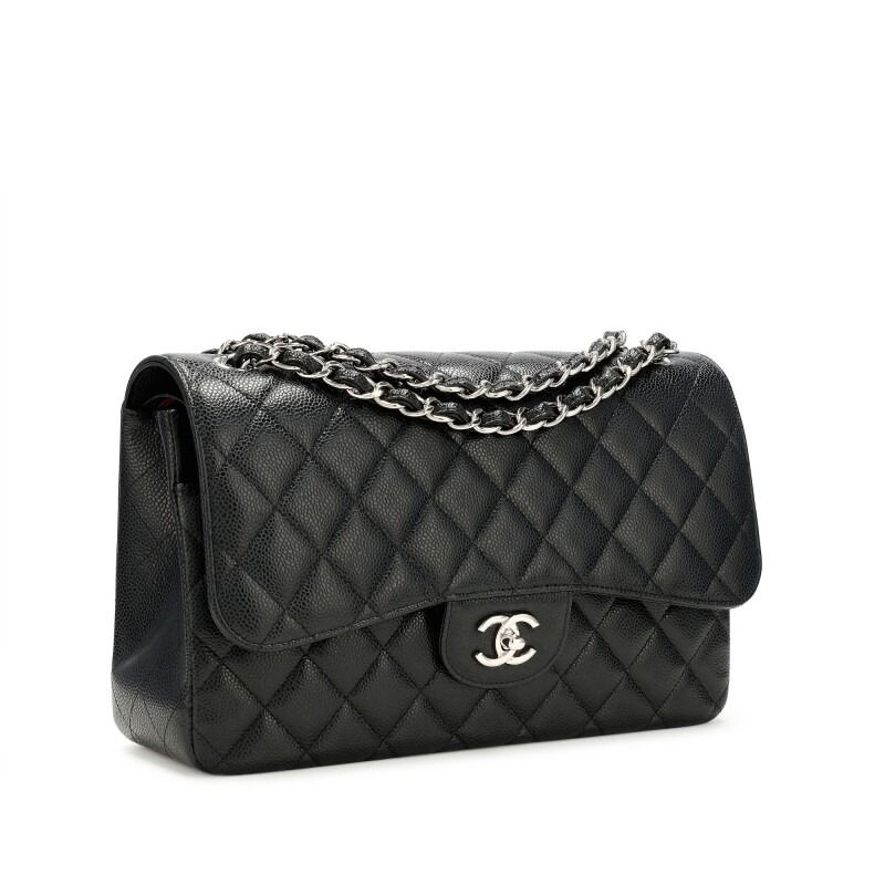 chanel black caviar jumbo double flap silver hardware