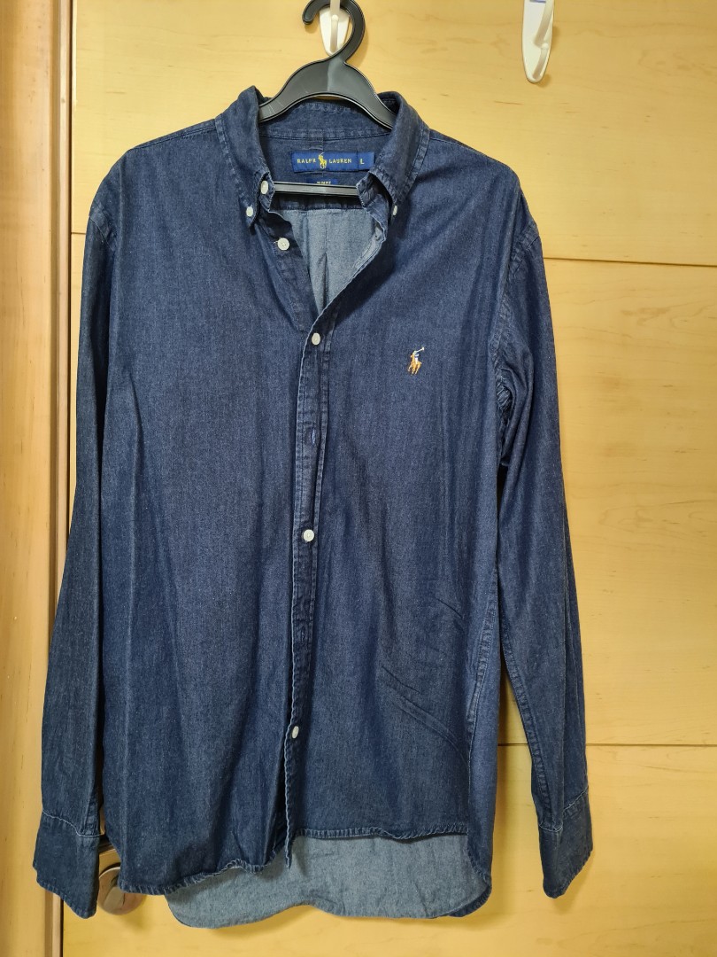 Authentic Polo Ralph Lauren Denim Shirt - Slim Fit L, Men's Fashion ...
