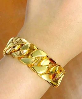 Bracelet Men Boss (100% Bangkok Premium 999.9/916 Gold plated Benson-licin   Solid bracelet with engraved chop 916 ( width: Lebar 2cm/ length 19 cm /weight 85 gm( Long Lasting quality)