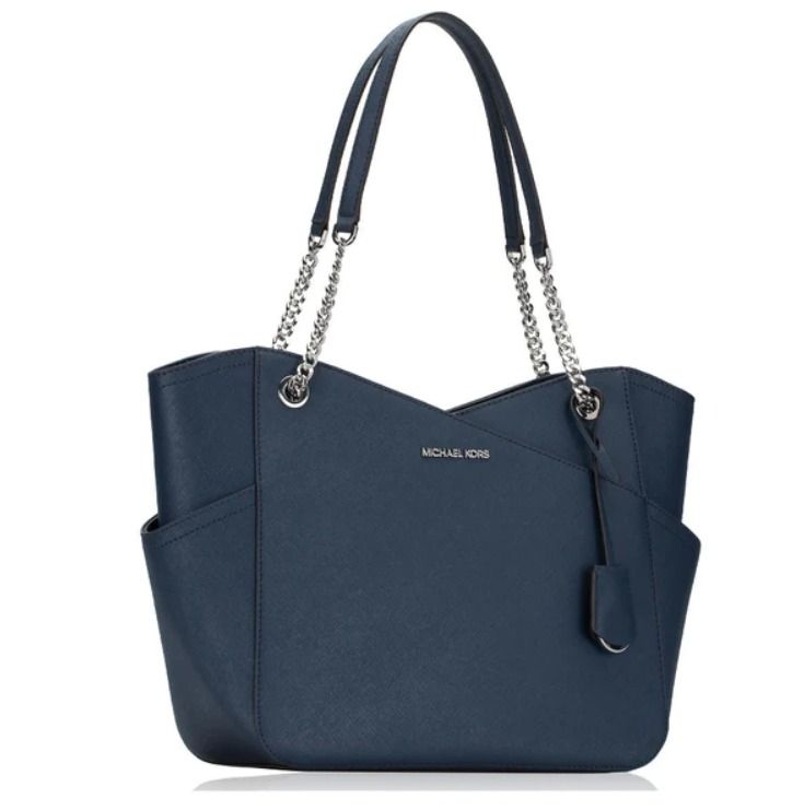 BRAND NEW AUTHENTIC INSTOCK MICHAEL KORS 35H8STVE7B JET SET TRAVEL LARGE CHAIN SIGNATURE SHOULDER TOTE BLUE