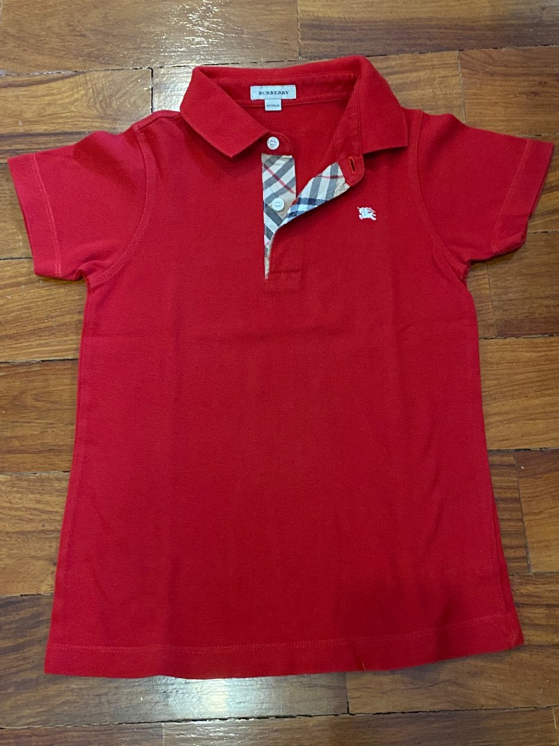 Burberry red collared sports shirt, Babies & Kids, Babies & Kids