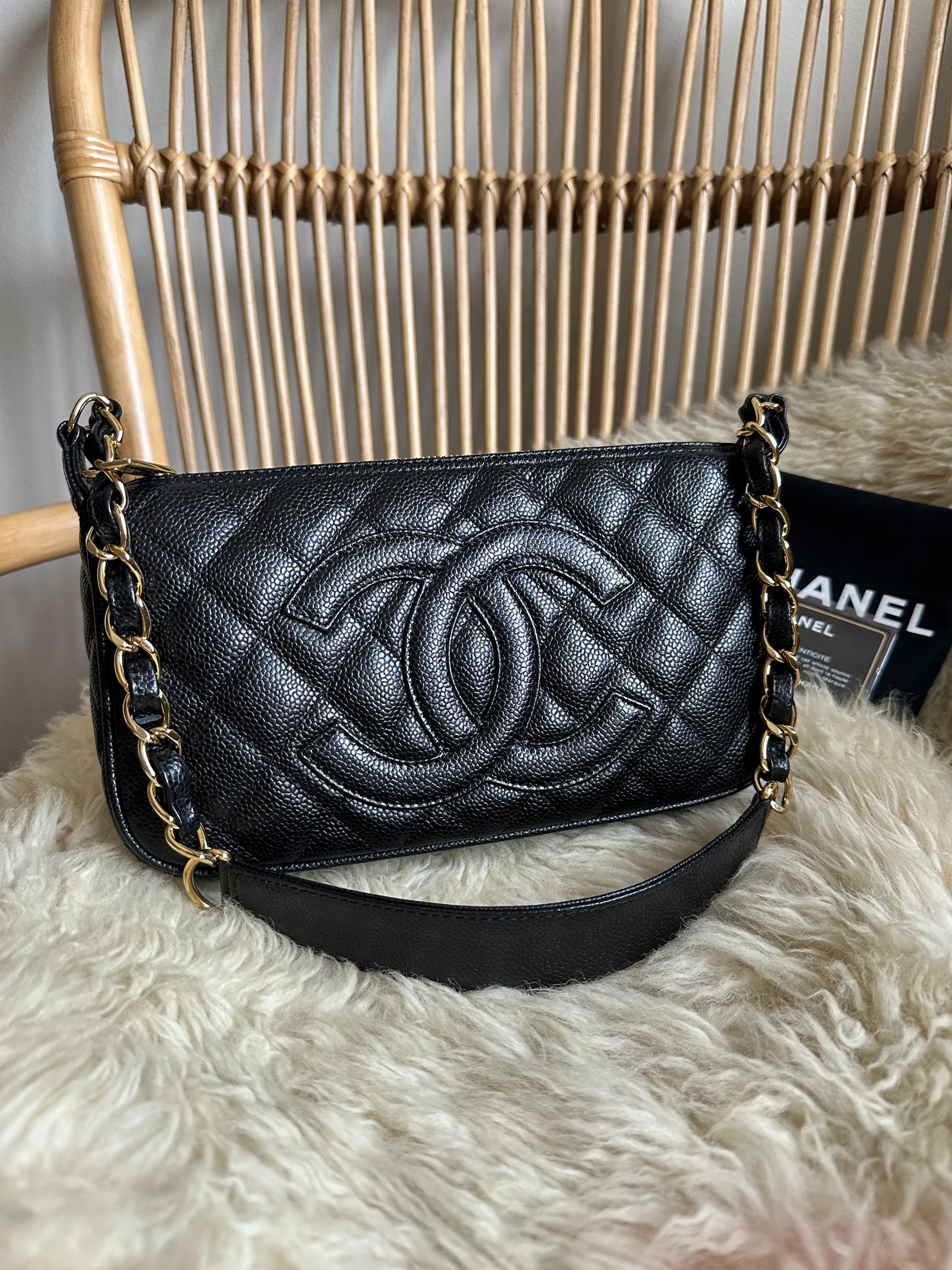 Chanel Black Caviar Leather Quilted Square Mini Crossbody Flap Bag SHW