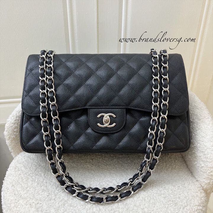Chanel Jumbo Classic Flap DF in Black Caviar and SHW (23 series)