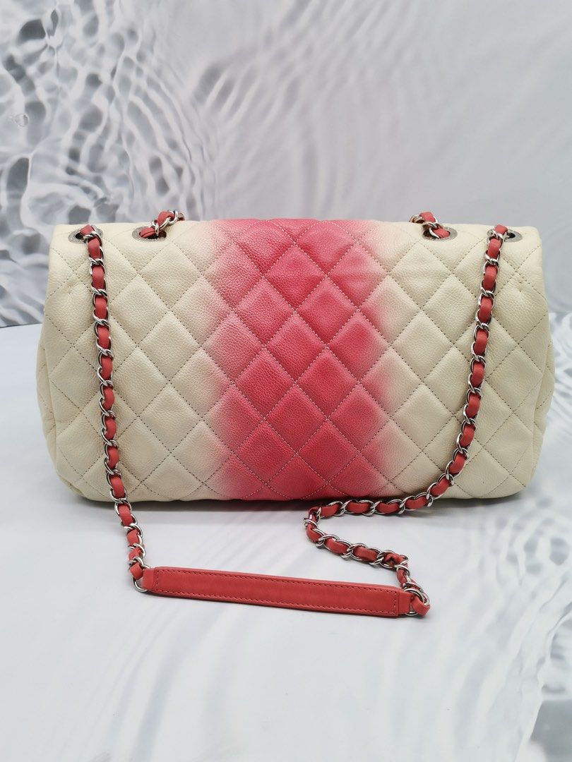 Chanel Caviar Ombre White Rose Jumbo Single Flap Bag ○ Labellov