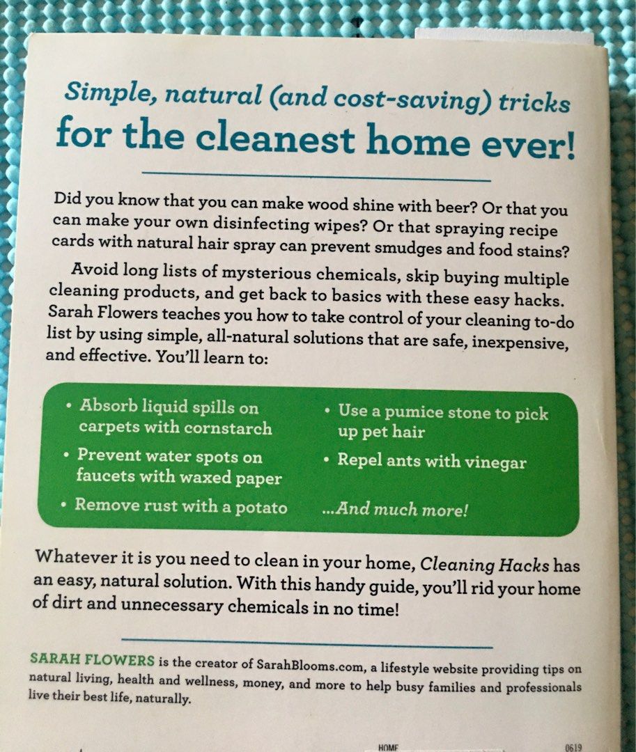 Cleaning Hacks by Sarah Flowers (Category: Cleaning Tools & Supplies) located in Makati City. Submitted by joisel (Listing ID 1260020136, Image 2). Description: Hacks for cleaning using natural ingredients from your pantry..