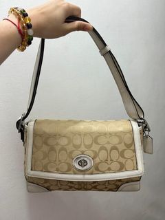 Coach 2302 Tilly Signature Coated Canvas Smooth Leather Crossbody Bag  -Khaki