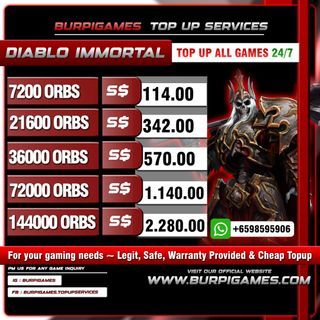 [SG ACCOUNTS][INSTANT] Cheapest Diablo Immortal Eternal Orbs Top Up |  Available 24/7 | Instant Delivery | Authorised Reseller