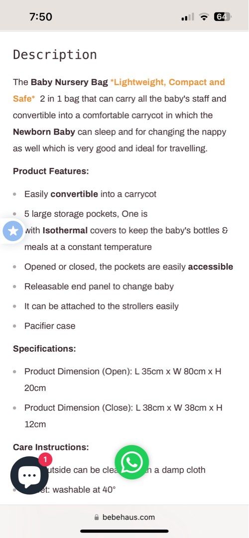 Doomoo Baby Travel 2in1 Nursery Bag & Carry cot, Babies & Kids, Baby