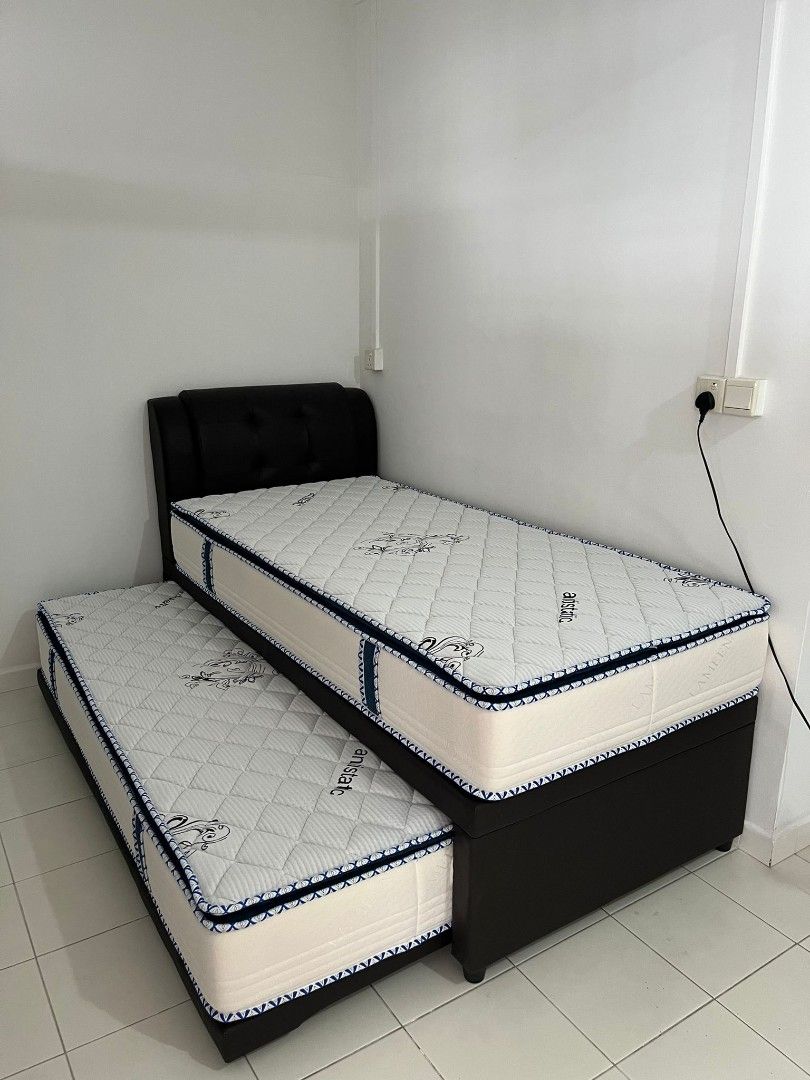 Double Single bed with 25cm Mattress, Furniture & Home Living