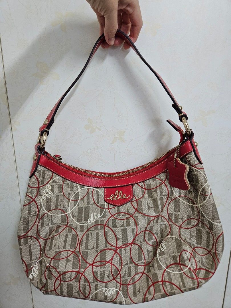 Red genuine leather handbag outlet