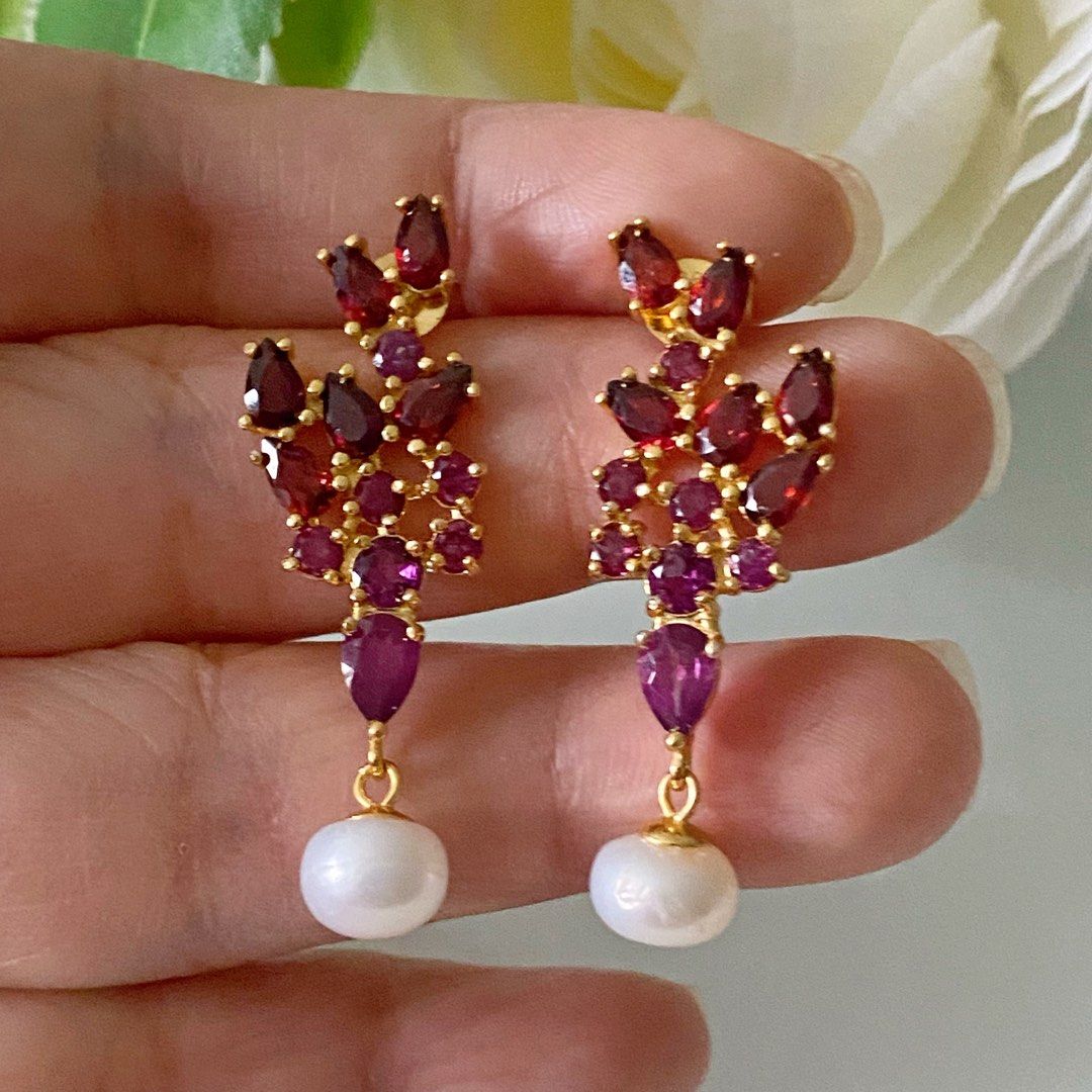 Garnet with pearl earrings Women s Fashion Jewelry Organisers