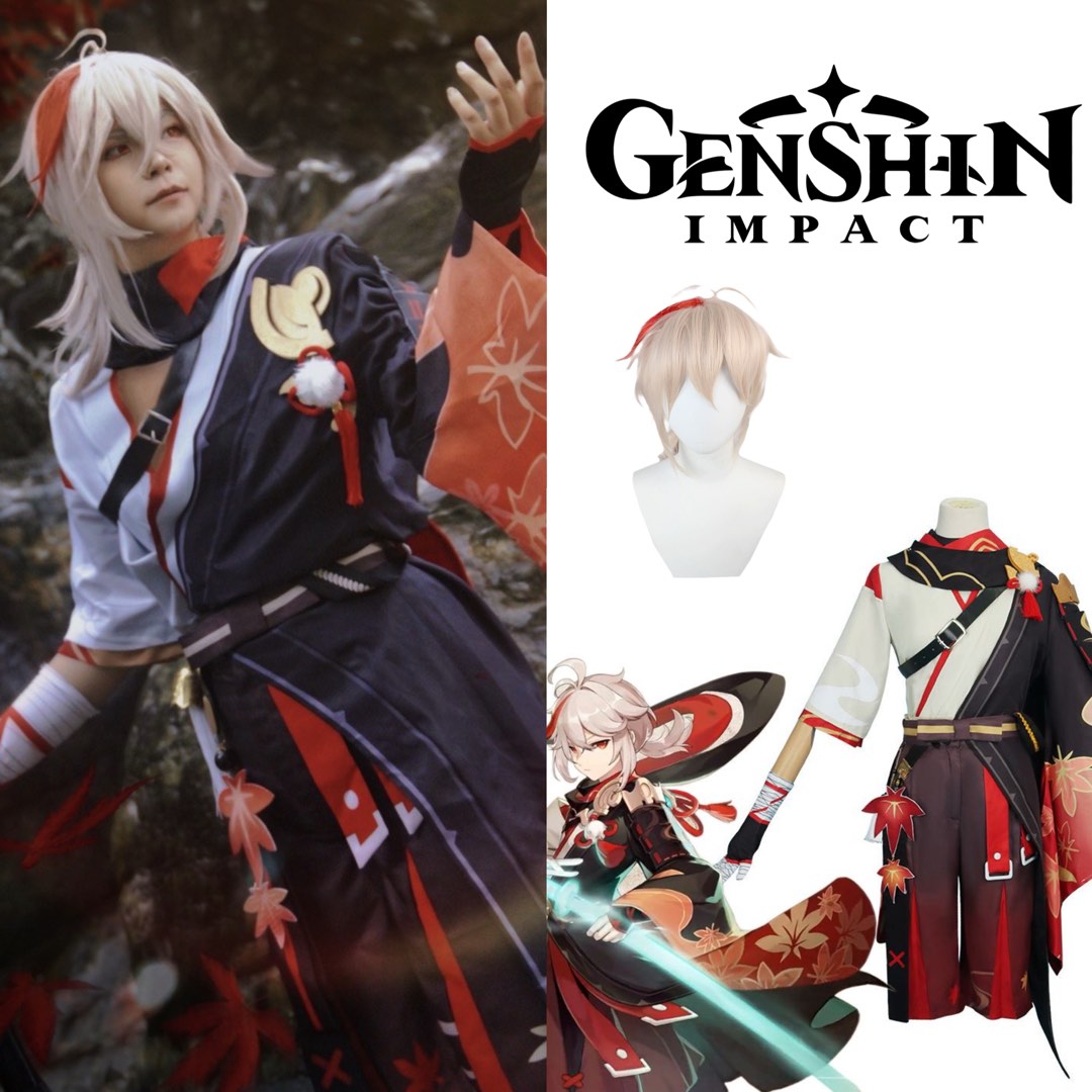 Genshin Cosplay Kazuha Kaedehara Costume Wig Set, Men's Fashion, Tops & Sets, Sets & Coordinates