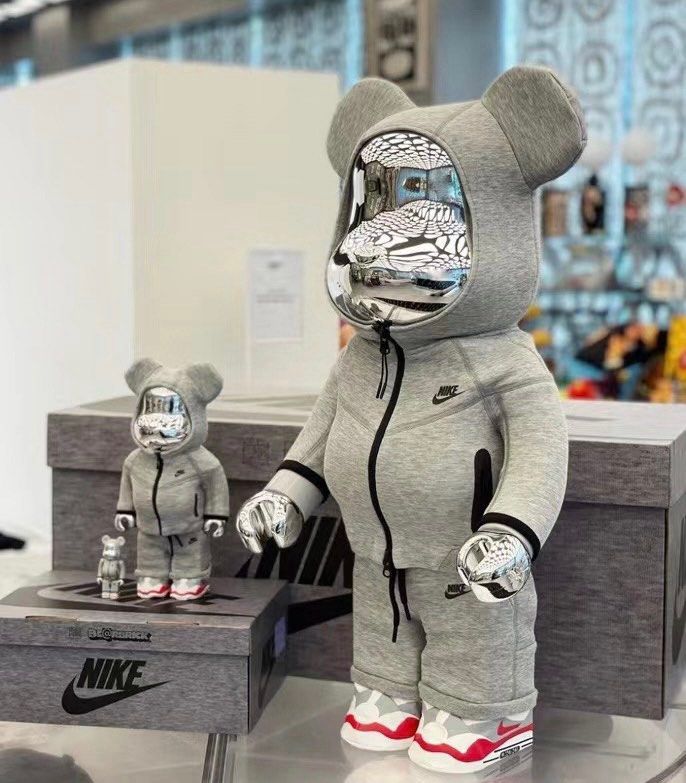 In Stock BE@RBRICK x Nike Tech Fleece N Silver Chrome with