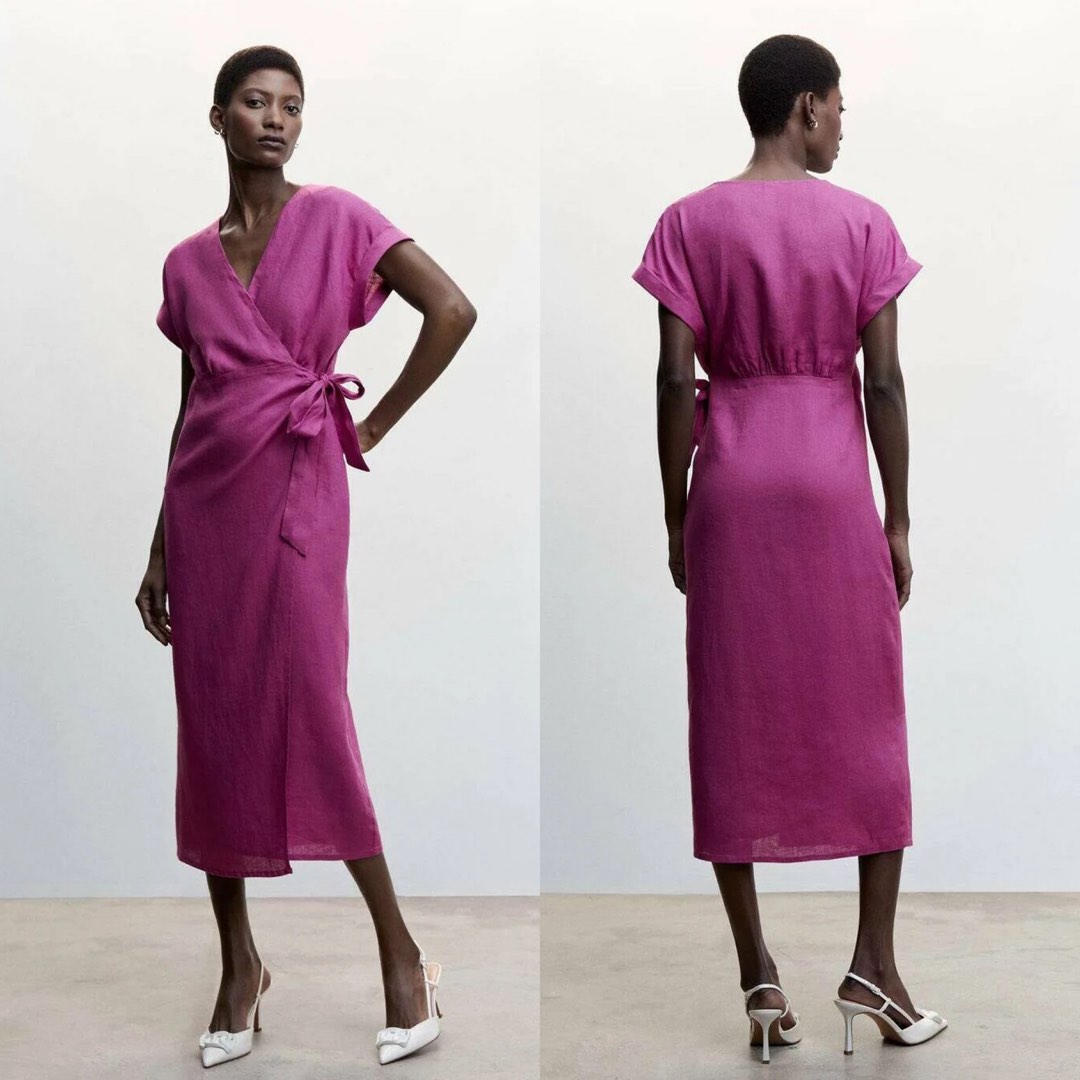 Mango linen wrap best sale dress