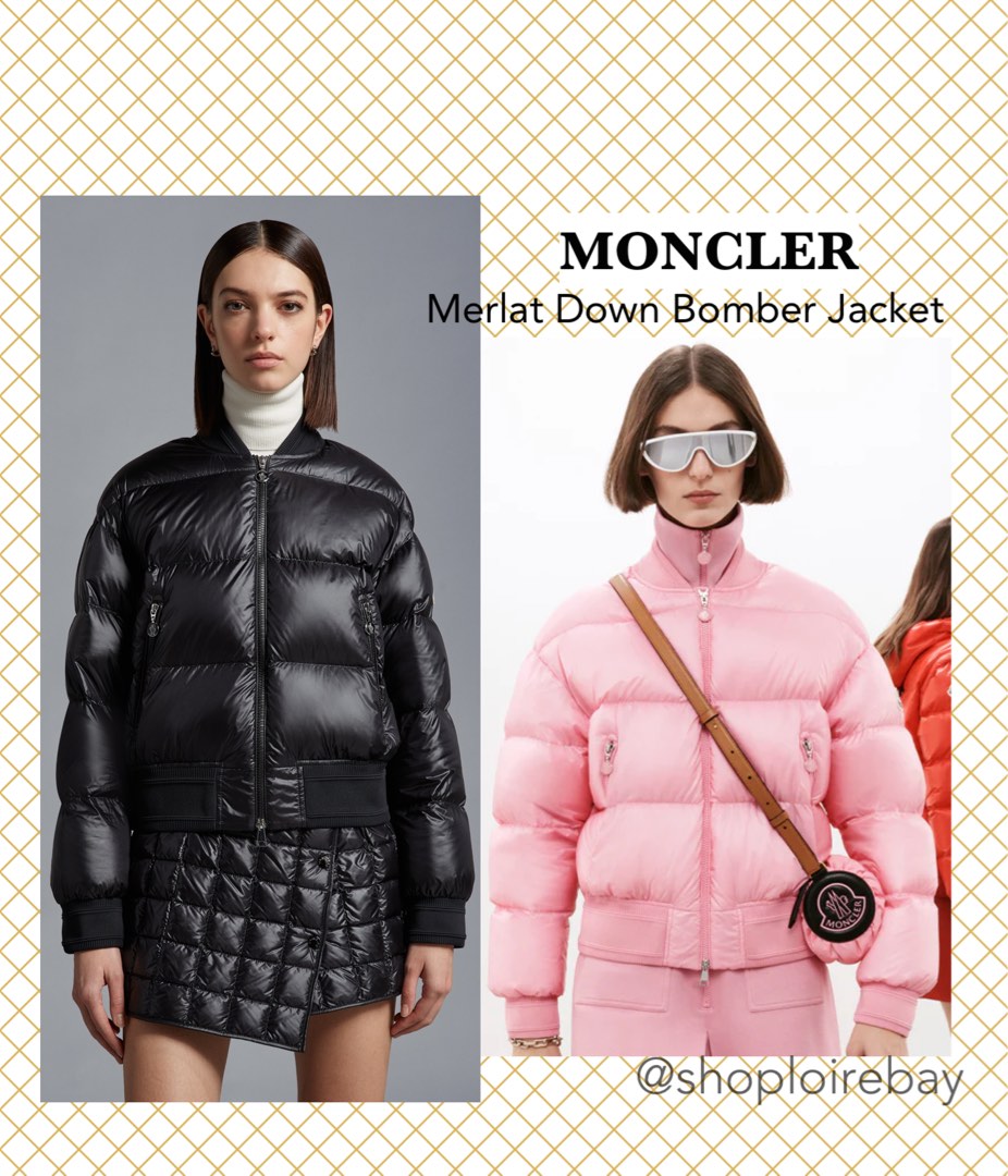 MONCLER Merlat down puffer coat jacket black pink Women s Fashion