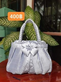 NaRaYa Travel Bag - From Thailand - Silver Gold Quilted Checkered W/Silver  Bow