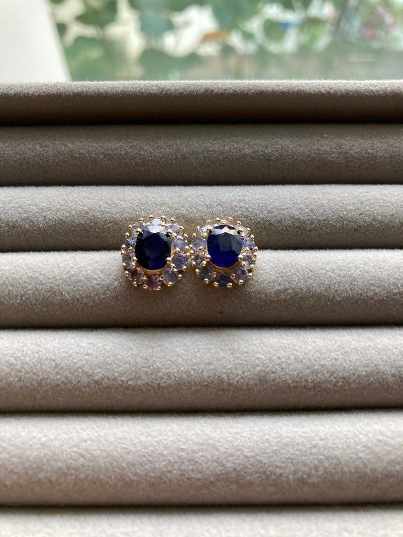 Natural Blue Sapphire Tanzanite 14k Gold Over Silver Earrings