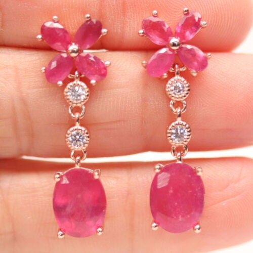Natural Ruby Dangle 14k Gold Over Silver Earrings