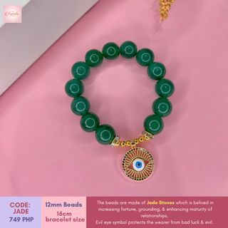 Natural Stone Jade Bracelet & Evil Eye for Protection