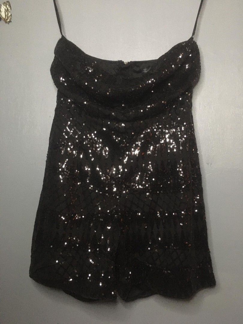 Notched Detail Sequin Tube Romper, Women's Fashion, Dresses & Sets, Rompers on Carousell