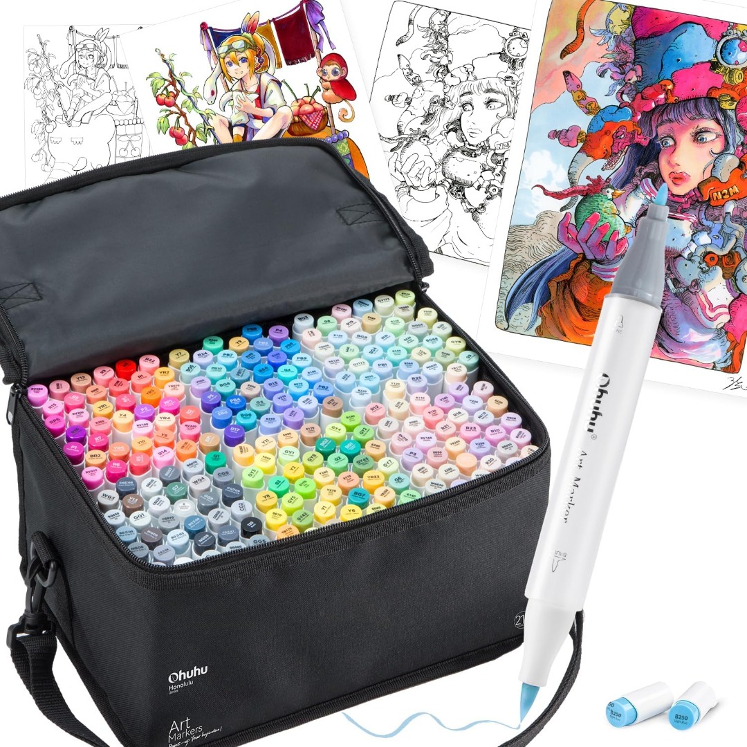 Ohuhu Honolulu Series Marker Pen, Brush Type, 216 Colors, 217 Pieces