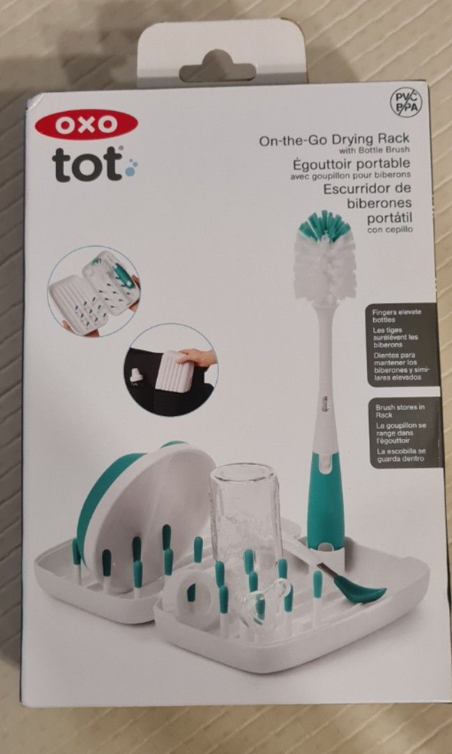 OXO TOT Bottle Brush with Bristled Cleaner & Stand - Gray