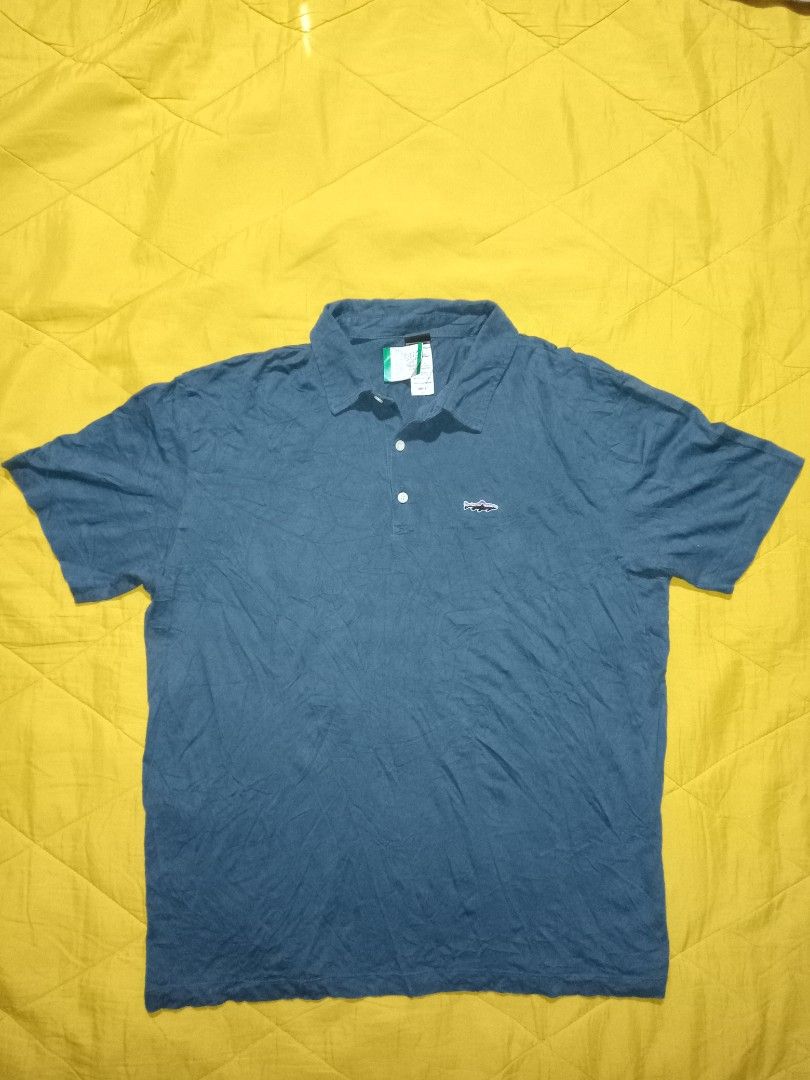 Patagonia Mens Fishing Polo Shirt Size Medium Blue Short Sleeve Organic  Cotton, 23x29 Large on tag , Good as new , No issue , 700 plus sf