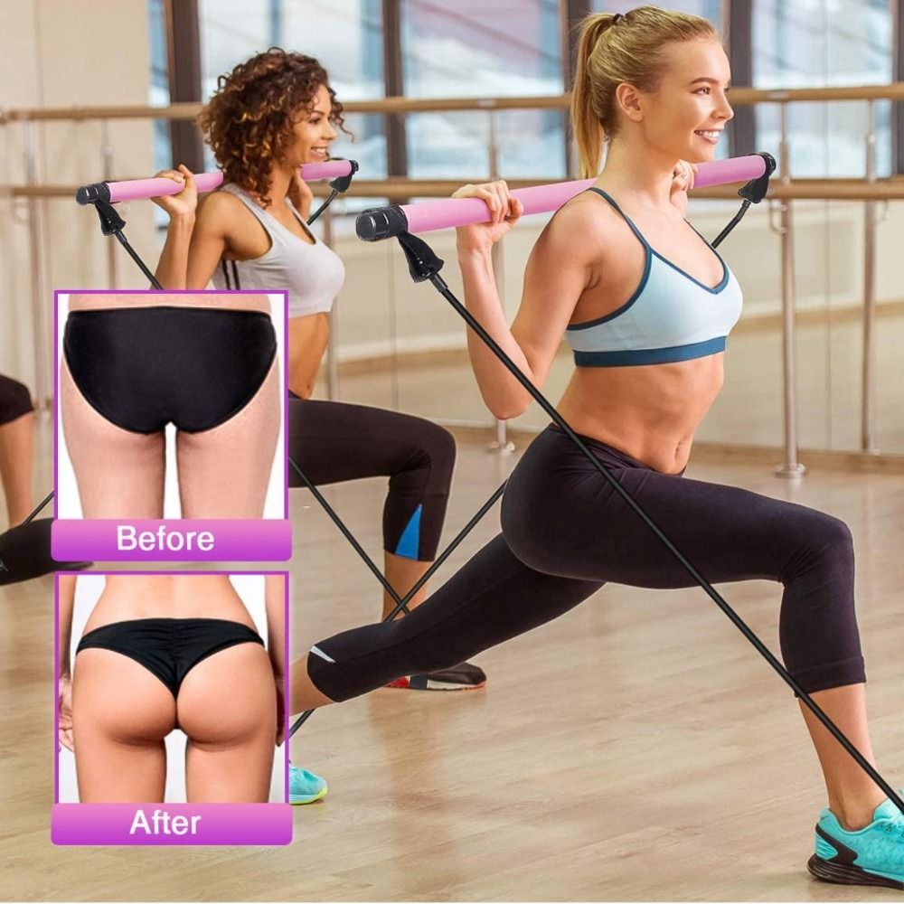 Feisi Sport Adjustable Pilates Bar Kit with 4 Resistance Bands, Portable Pilates  Bar Stick for Home Workout, Adjustable Pilate Bar for Gym Fitness 