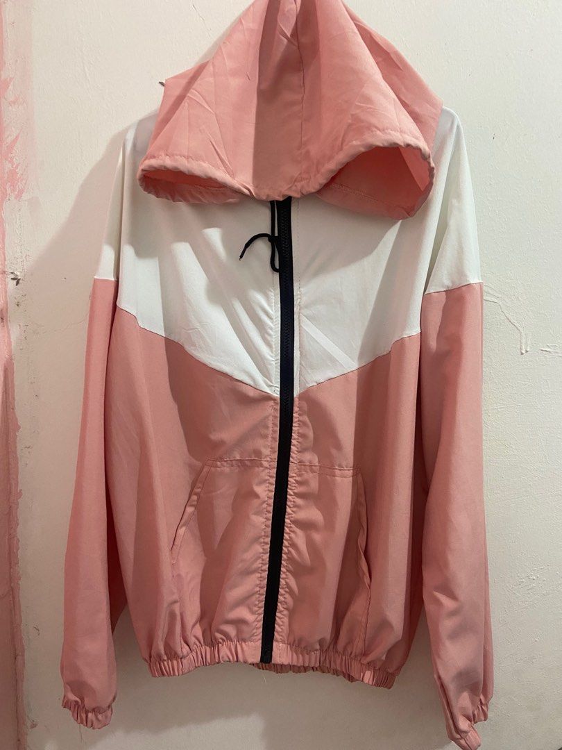 Pink white and black windbreaker on sale