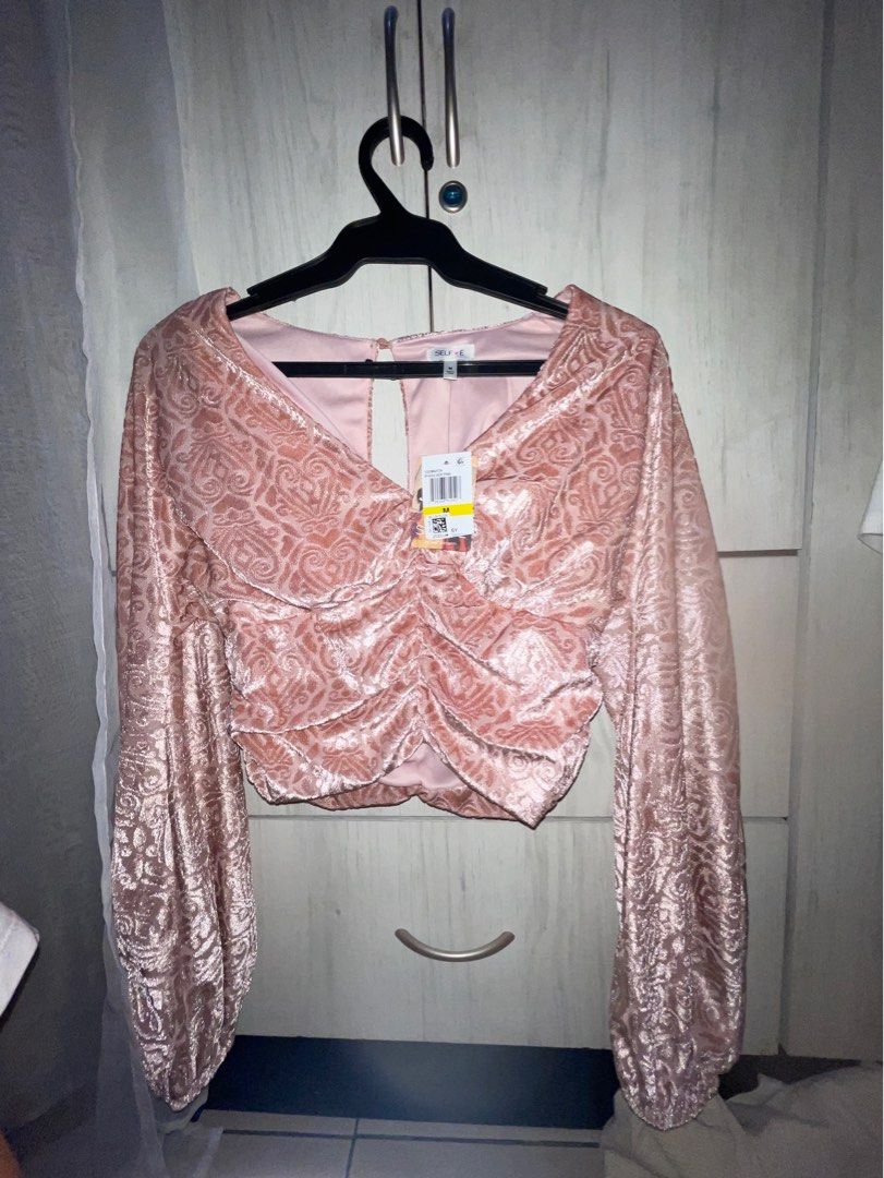 Pink Velvet Long Sleeves Women s Fashion Tops Longsleeves on