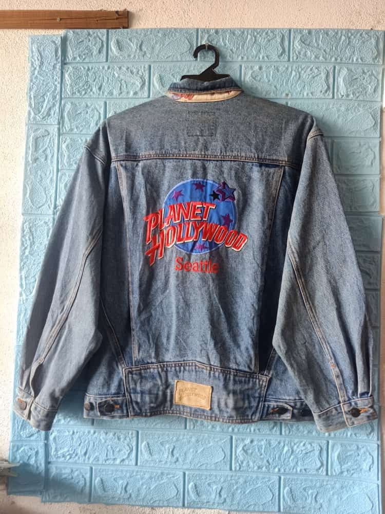 Vintage Black Denim Jacket XL Kenwood Excelon Music Band Rock