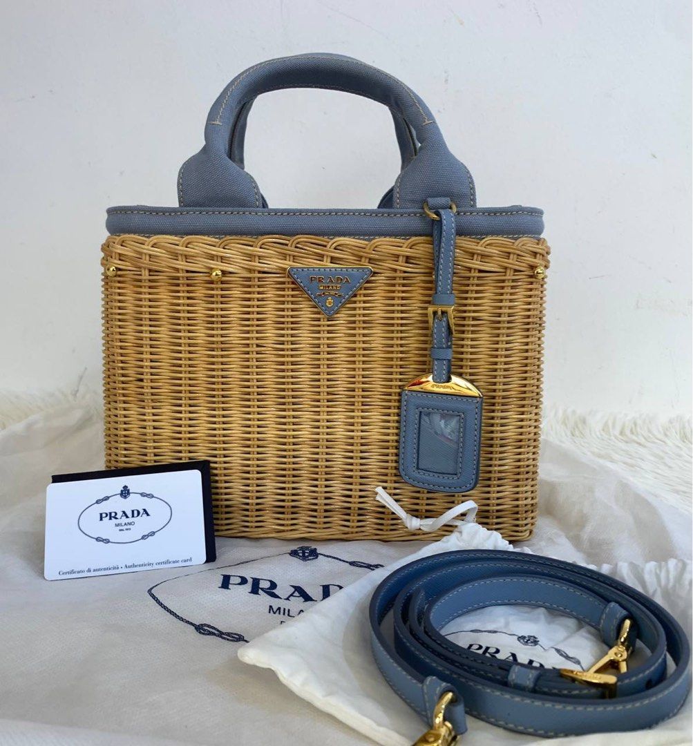 Prada wicker hotsell and canvas tote