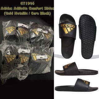 RP $59!! Authentic Adidas Adilette Comfort Slides (Gold Metallic / Core Black) GY1946 / Slippers / Loafer / US9, US10, US11, US12