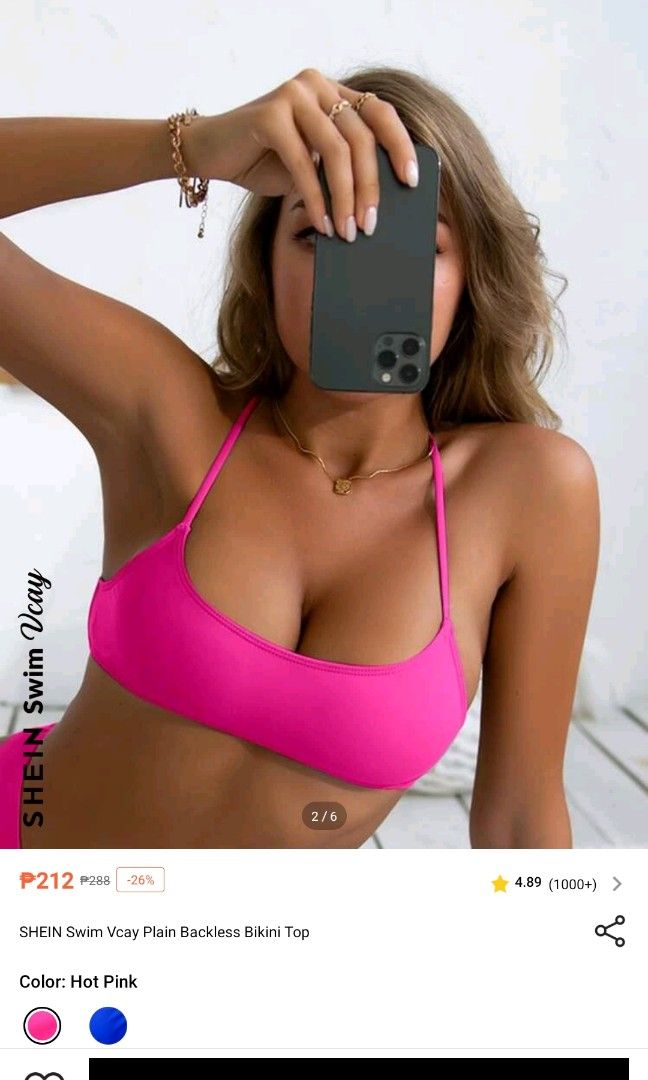 Shein Hot Pink Bikini Top (Category: Bikinis & Swimsuits) located in Pasig City. Submitted by bp_5591 (Listing ID 1259993061, Image 2). Description: Item was delivered and received only yesterday, Oct 13. Size: SMALL Bra Size (US/UK): 32C, 32D, 34A, 34B Bust: 88-92cm RFS: flat chest was emphasized upon trying, not comfy.