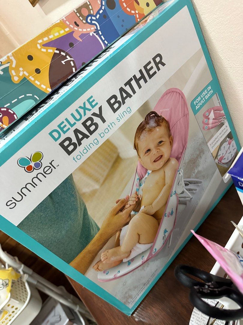 Summer Deluxe Baby Bather (Category: Bathtub & Bath Accessories) located in Binan City. Submitted by jm.closettt.ali (Listing ID 1260092820, Image 2). Description: Gift lang po kay baby. Brand new •Usable for newborn til 6 mos. • Adjustable 3 level height Rfs needs funds.