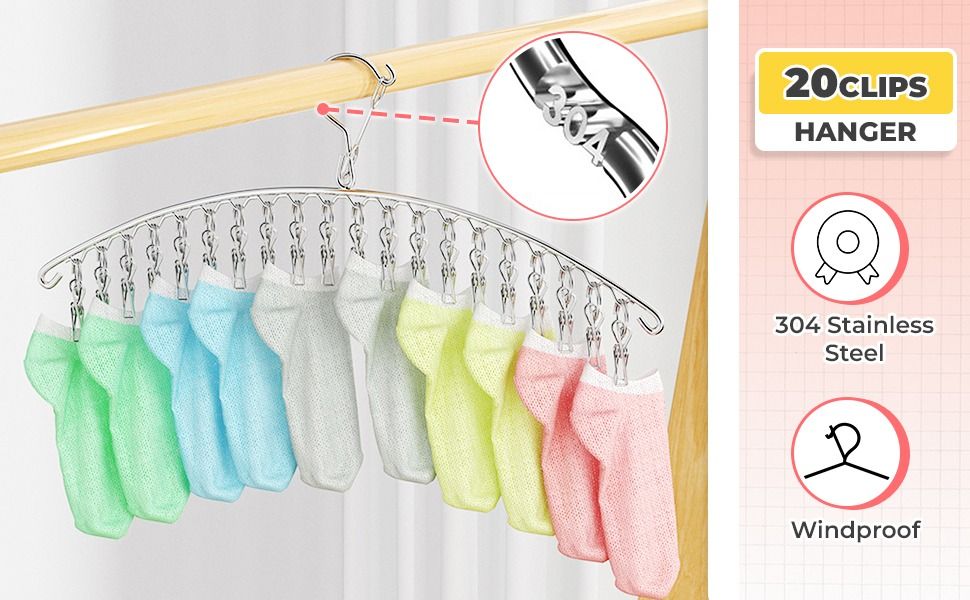 20 Clips Folding Windproof Clothes Laundry Hanger Sock Towel Bra