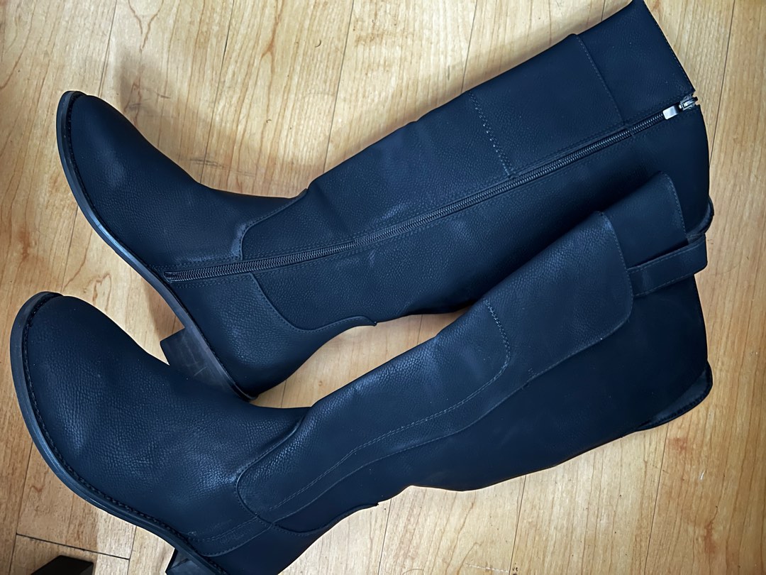 flat black long boots