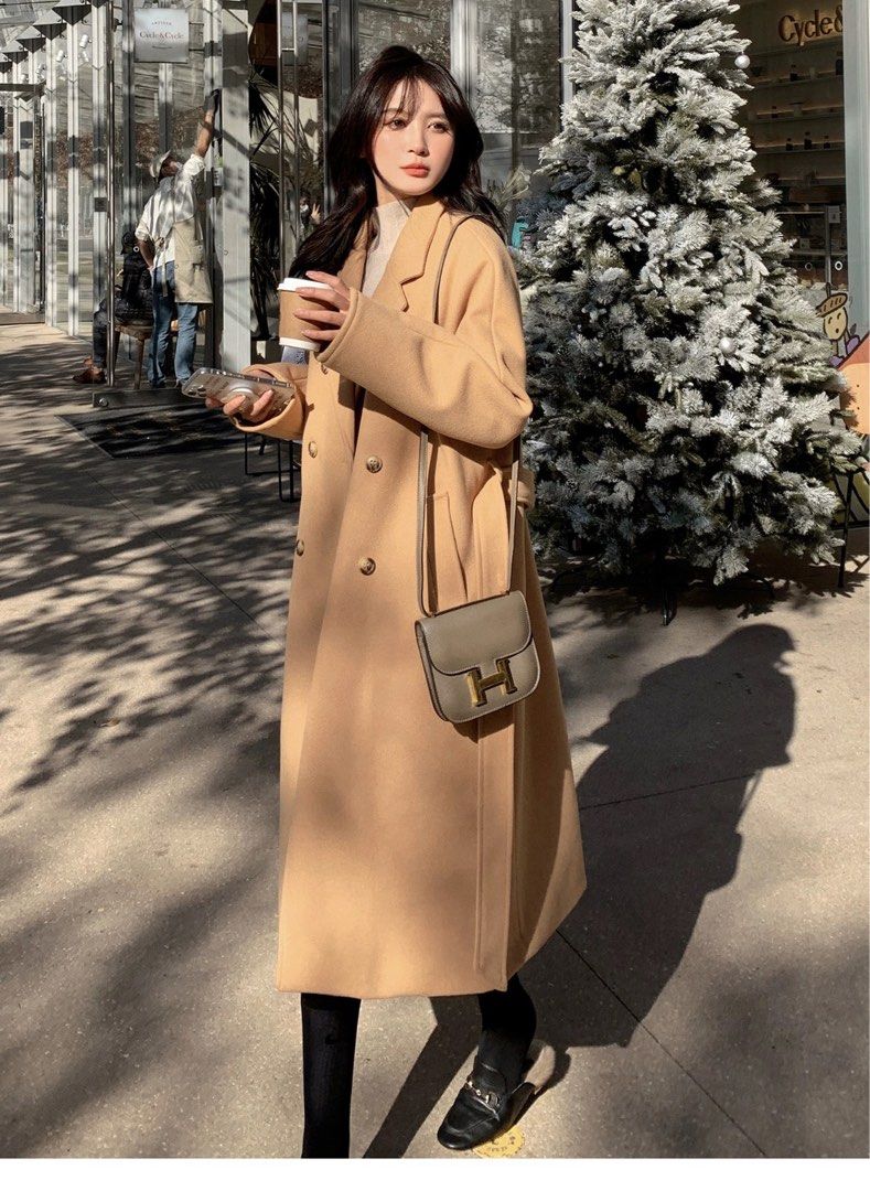 Tan long winter coat cheap